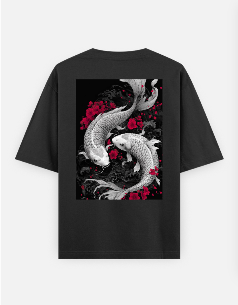 Yin yang koi Fish Japanese aesthetic T-shirt Oversized T-shirt (Back print) by @zunier21