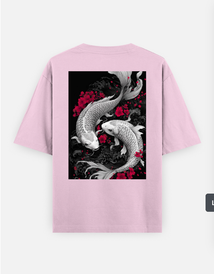 Yin yang koi Fish Japanese aesthetic T-shirt Oversized T-shirt (Back print) by @zunier21