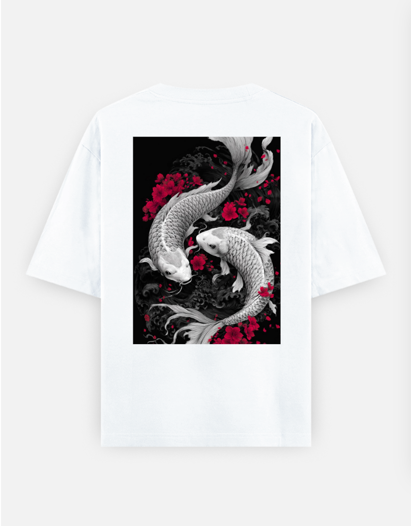 Yin yang koi Fish Japanese aesthetic T-shirt Oversized T-shirt (Back print) by @zunier21