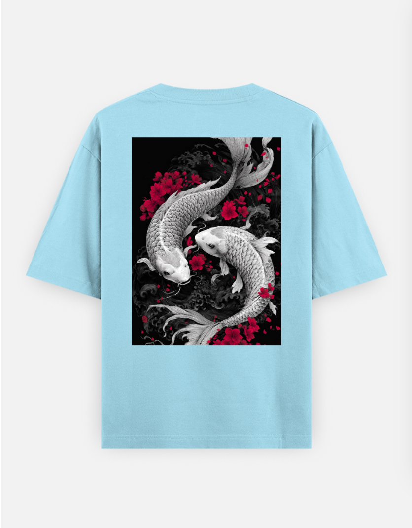 Yin yang koi Fish Japanese aesthetic T-shirt Oversized T-shirt (Back print) by @zunier21