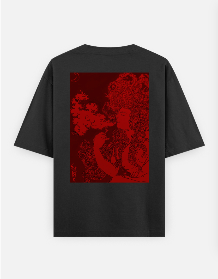 Smoke(red)(BACK PRINT) Oversized T-shirt (Back print) by Rishit Chakraborty