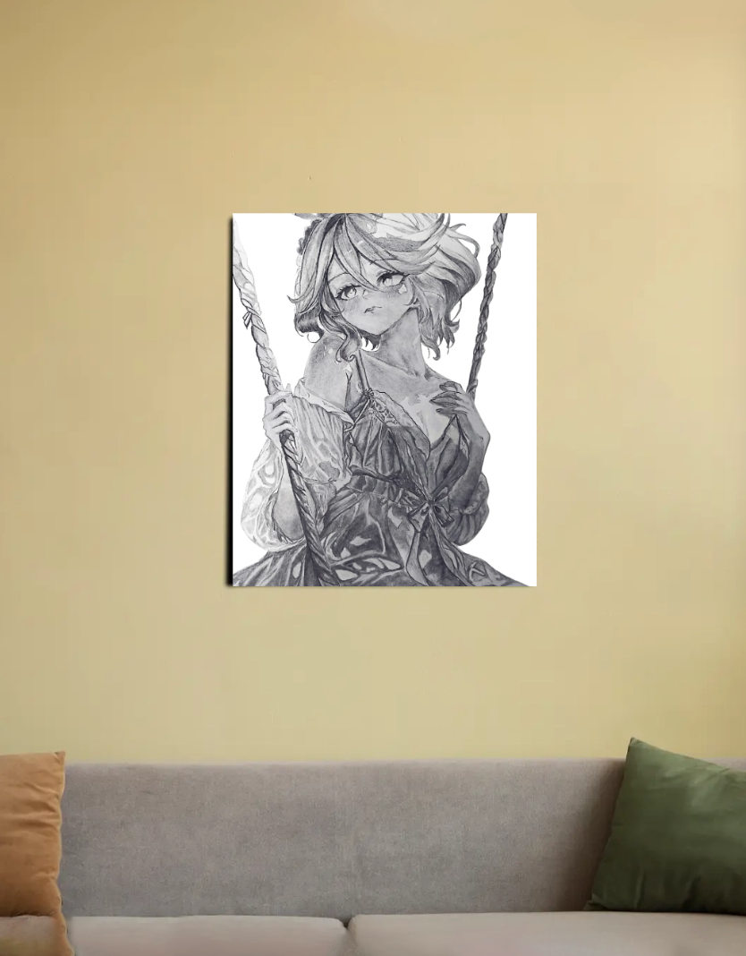 Anime drawing, hand drawn, original A3 size paper 16"x20" Canvas Poster by @kyozumi_00