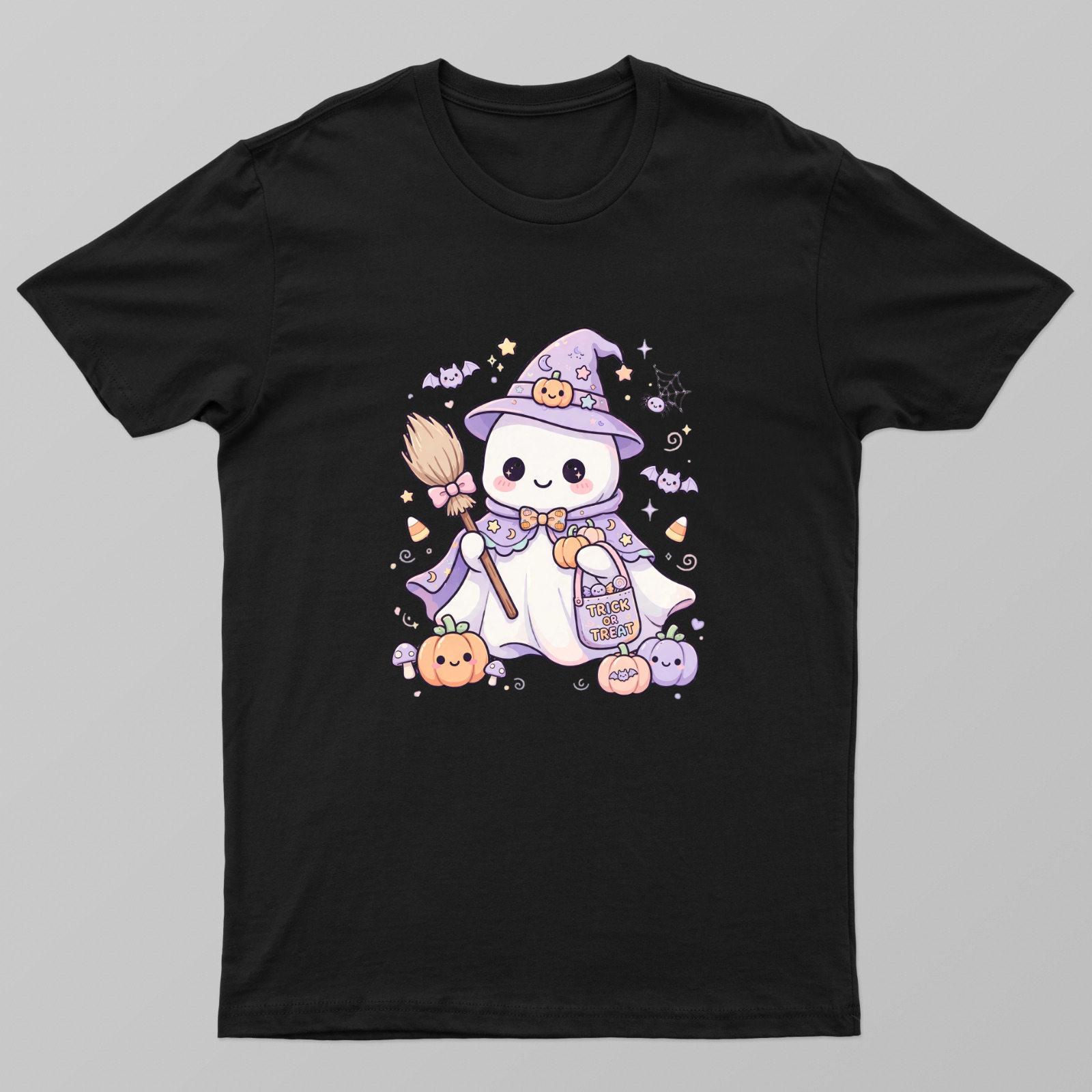 Cute Pastel Ghost Witch Halloween PNG, Kawaii Trick or Treat Clipart, Spooky Cute Ghost Sublimation, Purple Witch Hat Gh Unisex T-shirt by VIMAL R
