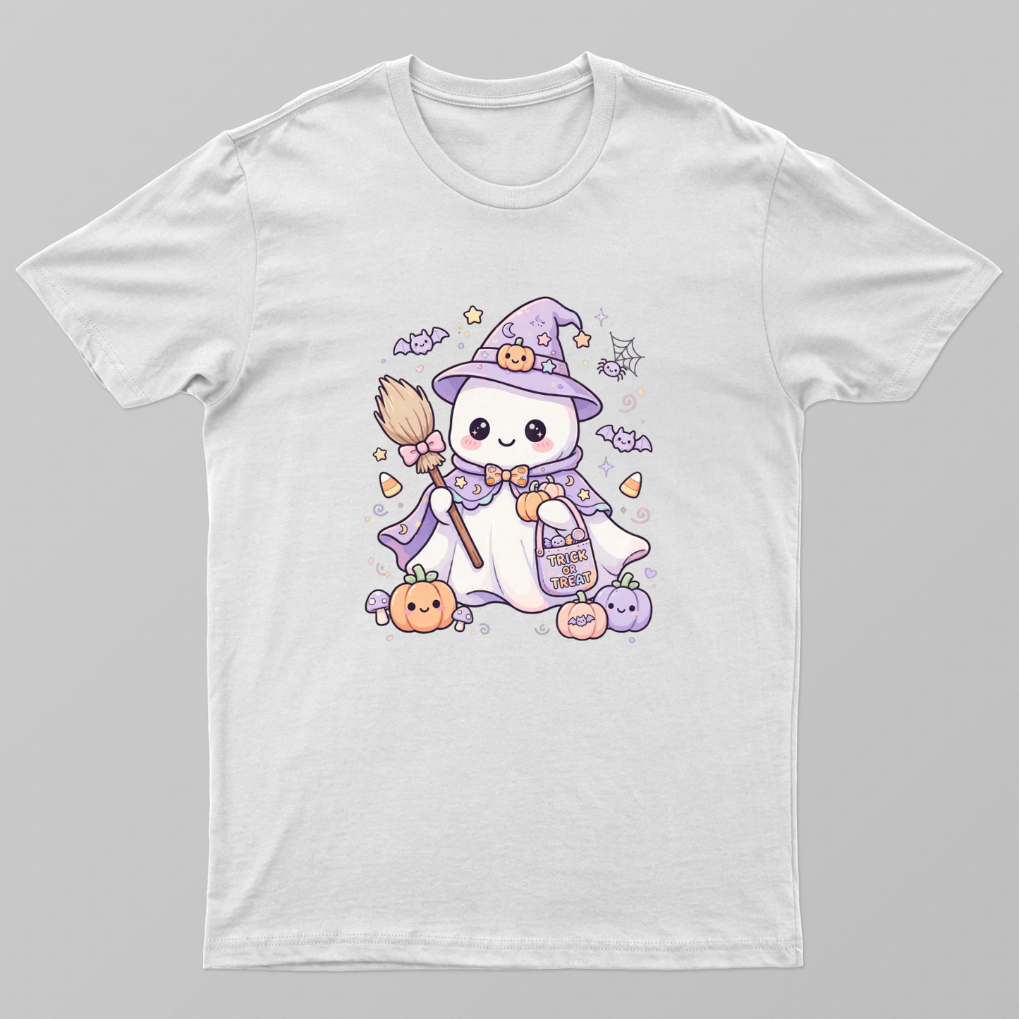 Cute Pastel Ghost Witch Halloween PNG, Kawaii Trick or Treat Clipart, Spooky Cute Ghost Sublimation, Purple Witch Hat Gh Unisex T-shirt by VIMAL R