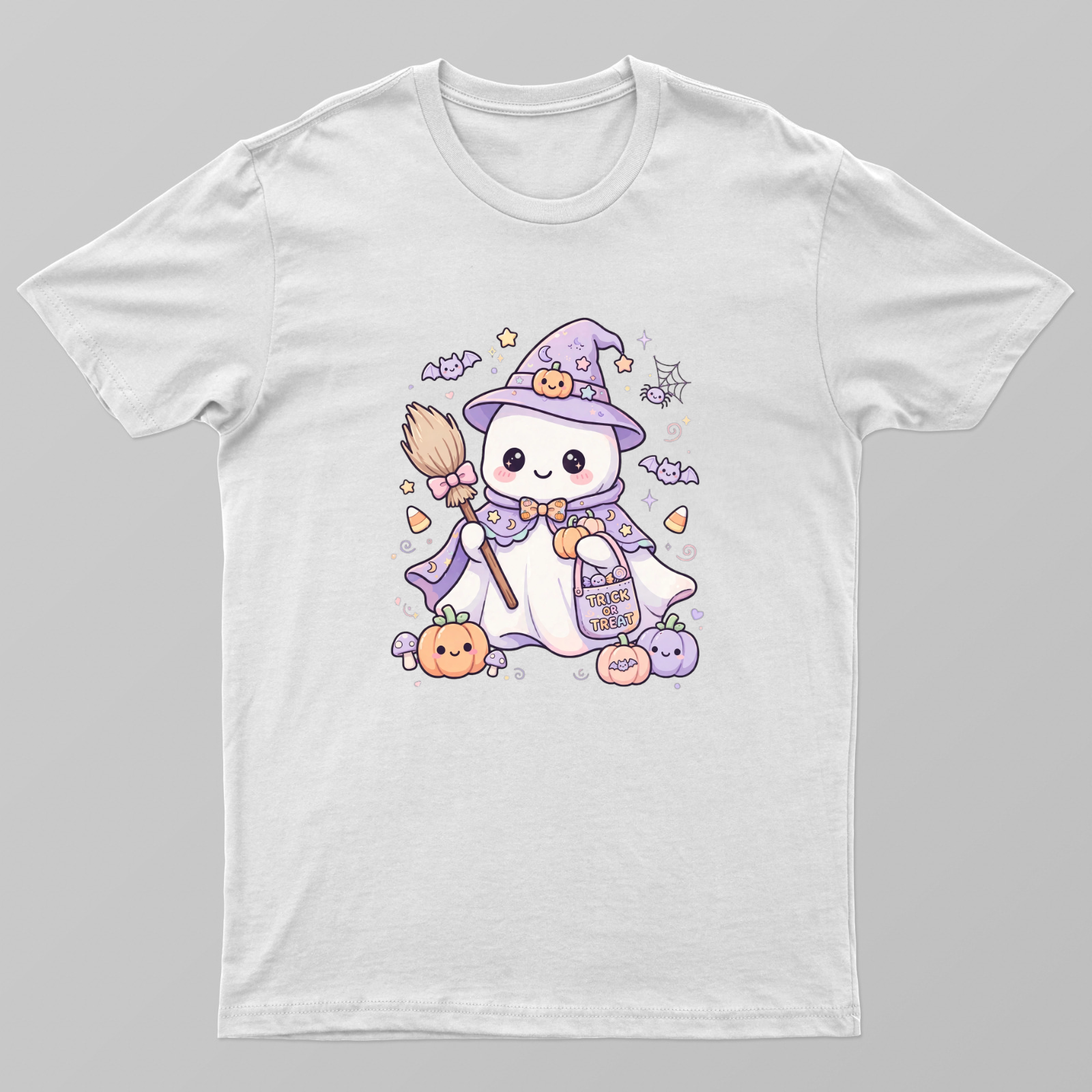 Cute Pastel Ghost Witch Halloween PNG, Kawaii Trick or Treat Clipart, Spooky Cute Ghost Sublimation, Purple Witch Hat Gh Unisex T-shirt by VIMAL R
