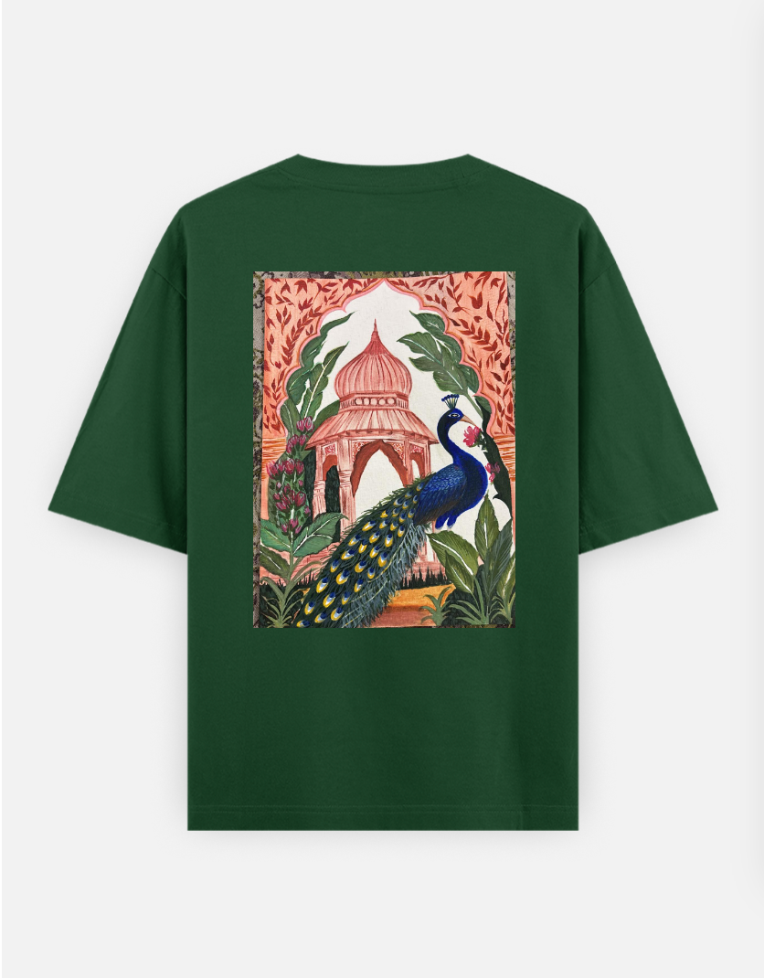 Peacock view Oversized T-shirt (Back print) by @ksillustrate