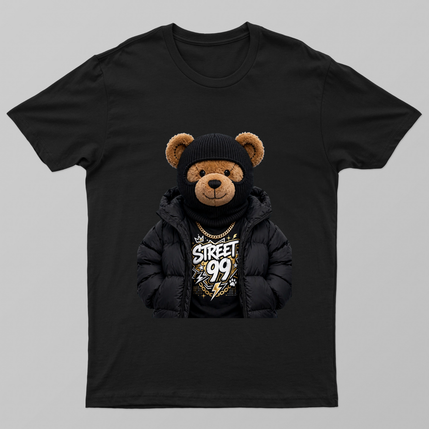 Puffer + Ski Mask Bear — winter street drip Unisex T-shirt by VIMAL R
