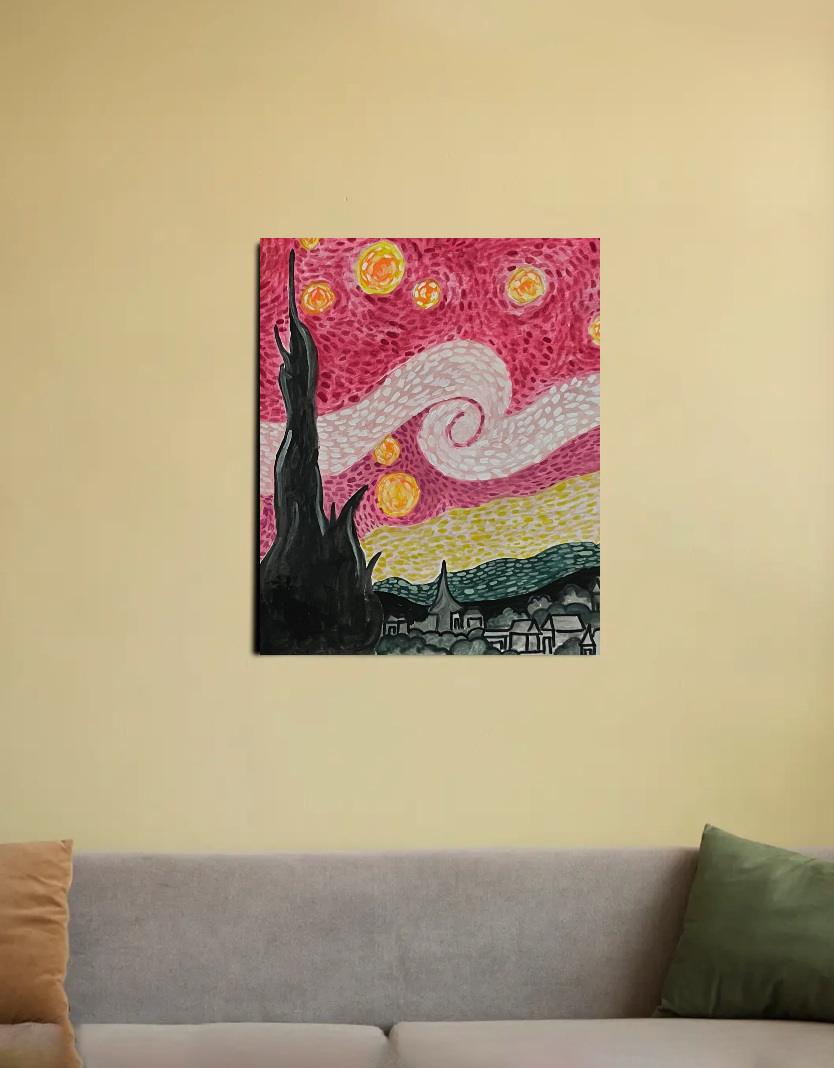 Pink starry night 16"x20" Canvas Poster by @heytaskin