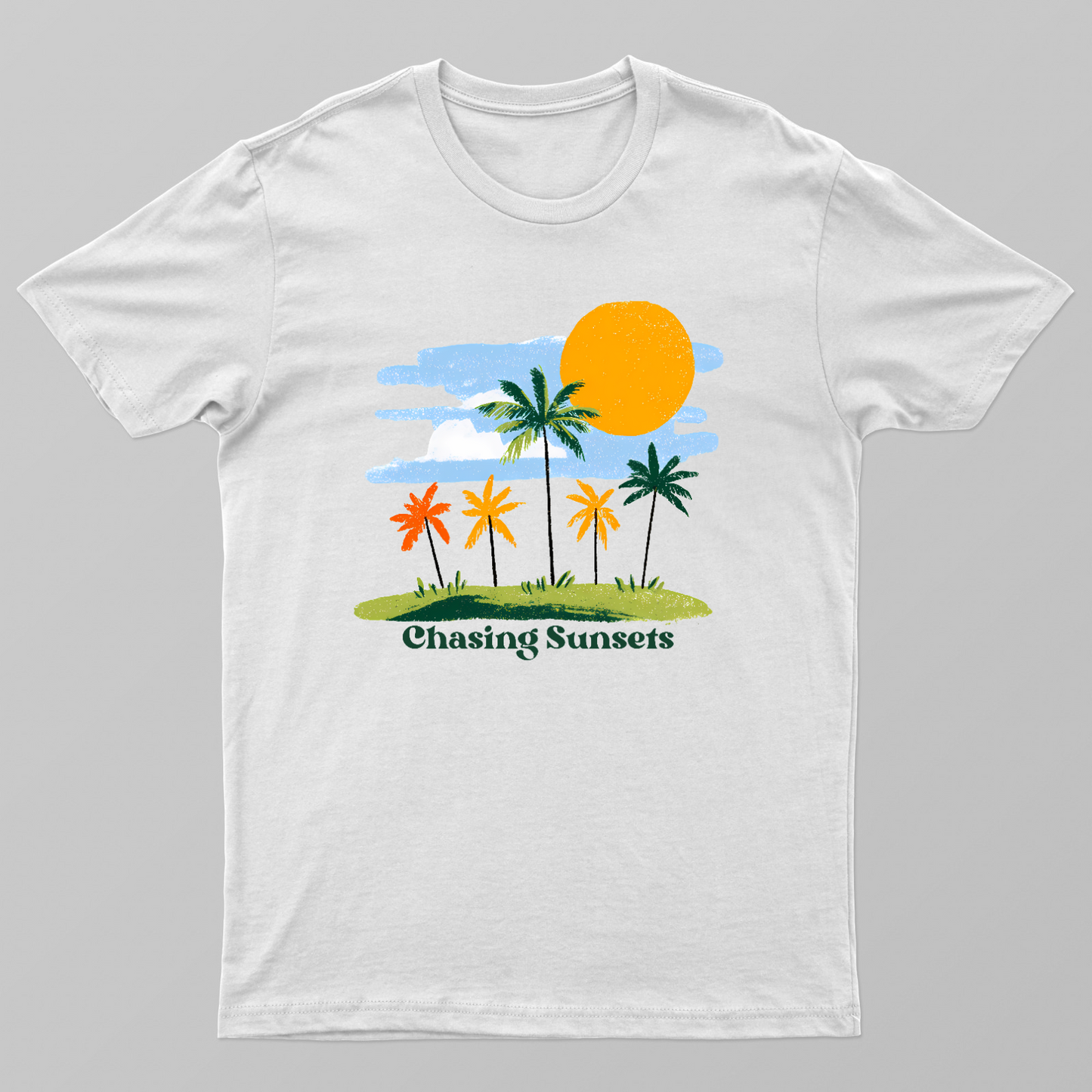 Chasing Sunsets Vintage Tropical Palm Trees Retro Beach T-Shirt Unisex T-shirt by SeJaa_Studio