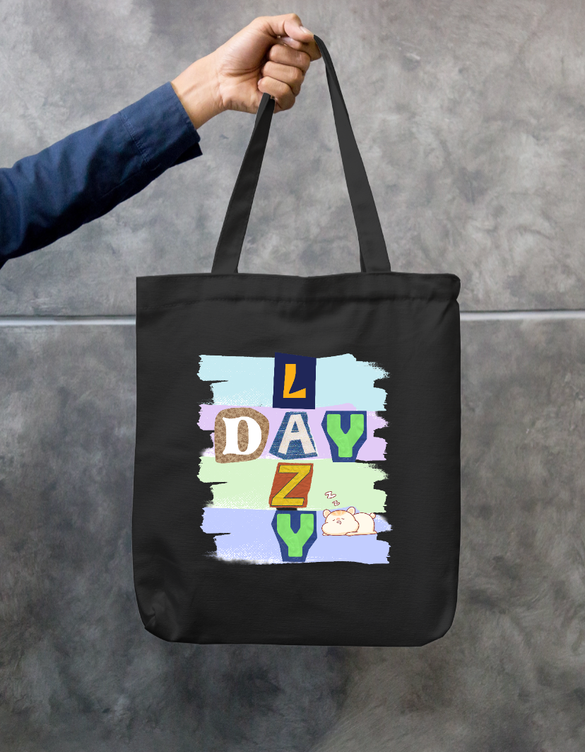 Lazy Day Cute Sleeping Cat Vintage Ransom Note Aesthetic Tote Bag Zipper Tote Bag by SeJaa_Studio