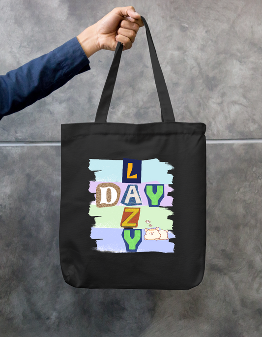 Lazy Day Cute Sleeping Cat Vintage Ransom Note Aesthetic Tote Bag Zipper Tote Bag by SeJaa_Studio