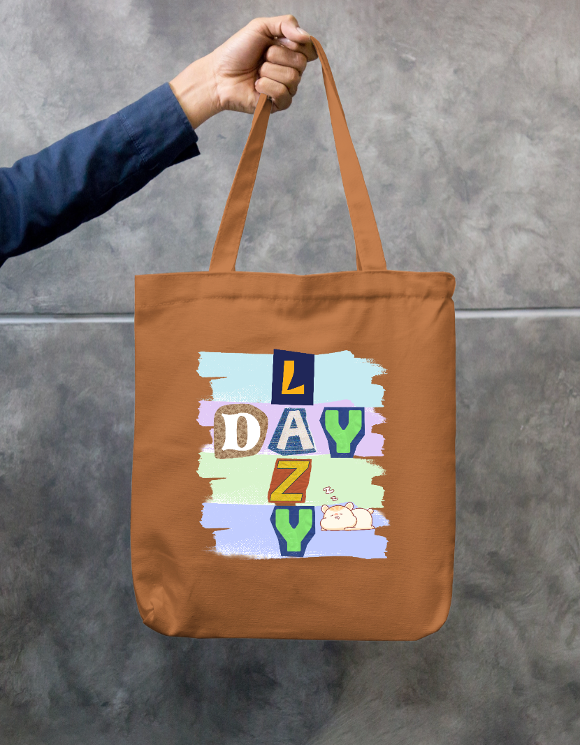 Lazy Day Cute Sleeping Cat Vintage Ransom Note Aesthetic Tote Bag Zipper Tote Bag by SeJaa_Studio