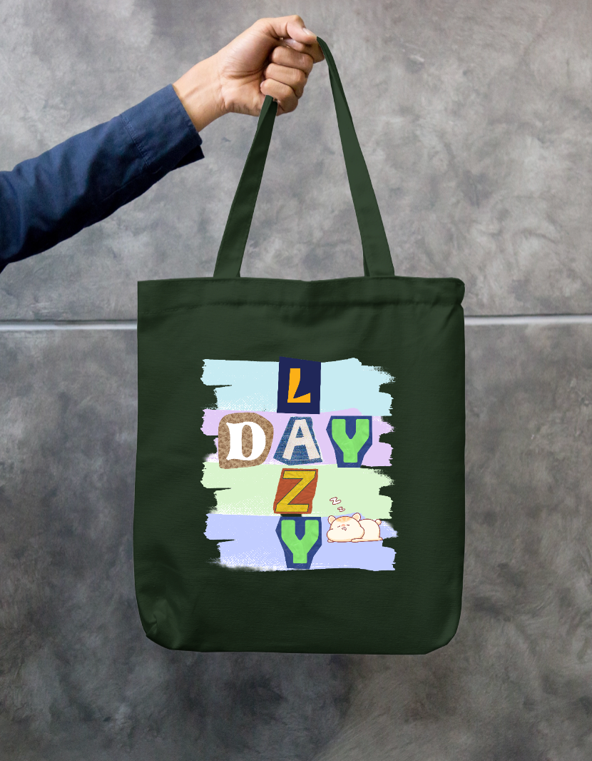 Lazy Day Cute Sleeping Cat Vintage Ransom Note Aesthetic Tote Bag Zipper Tote Bag by SeJaa_Studio