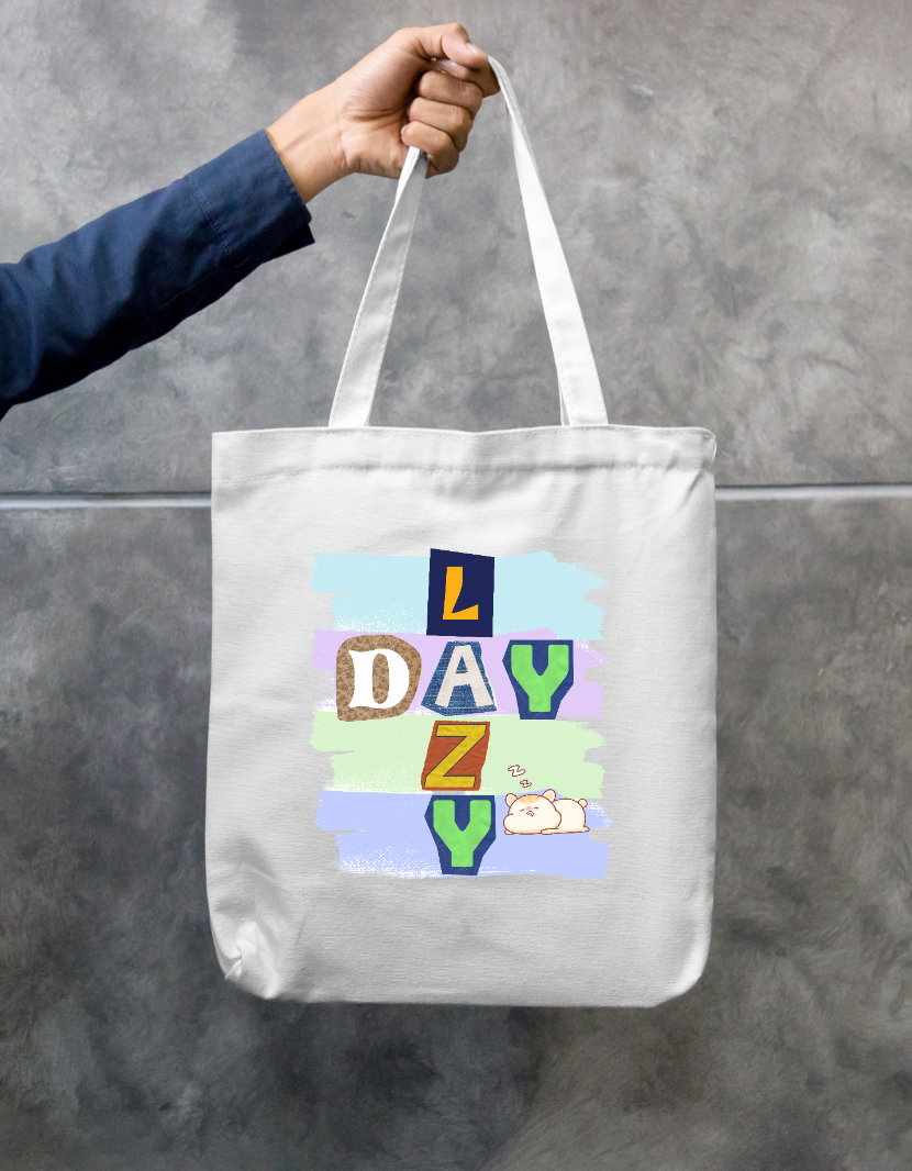 Lazy Day Cute Sleeping Cat Vintage Ransom Note Aesthetic Tote Bag Zipper Tote Bag by SeJaa_Studio