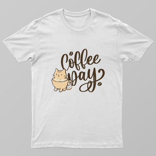 Coffee Day Cute Cat in Latte Cup Funny Coffee Lover T-Shirt Unisex T-shirt by SeJaa_Studio