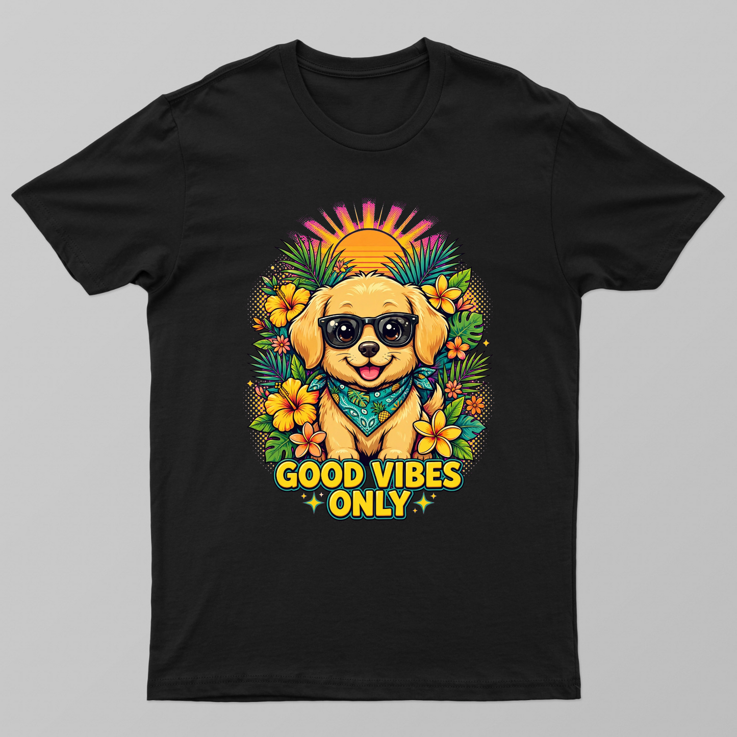 Good Vibes Only Dog T-Shirt - Cute Summer Puppy Graphic Tee Unisex T-shirt by VIMAL R
