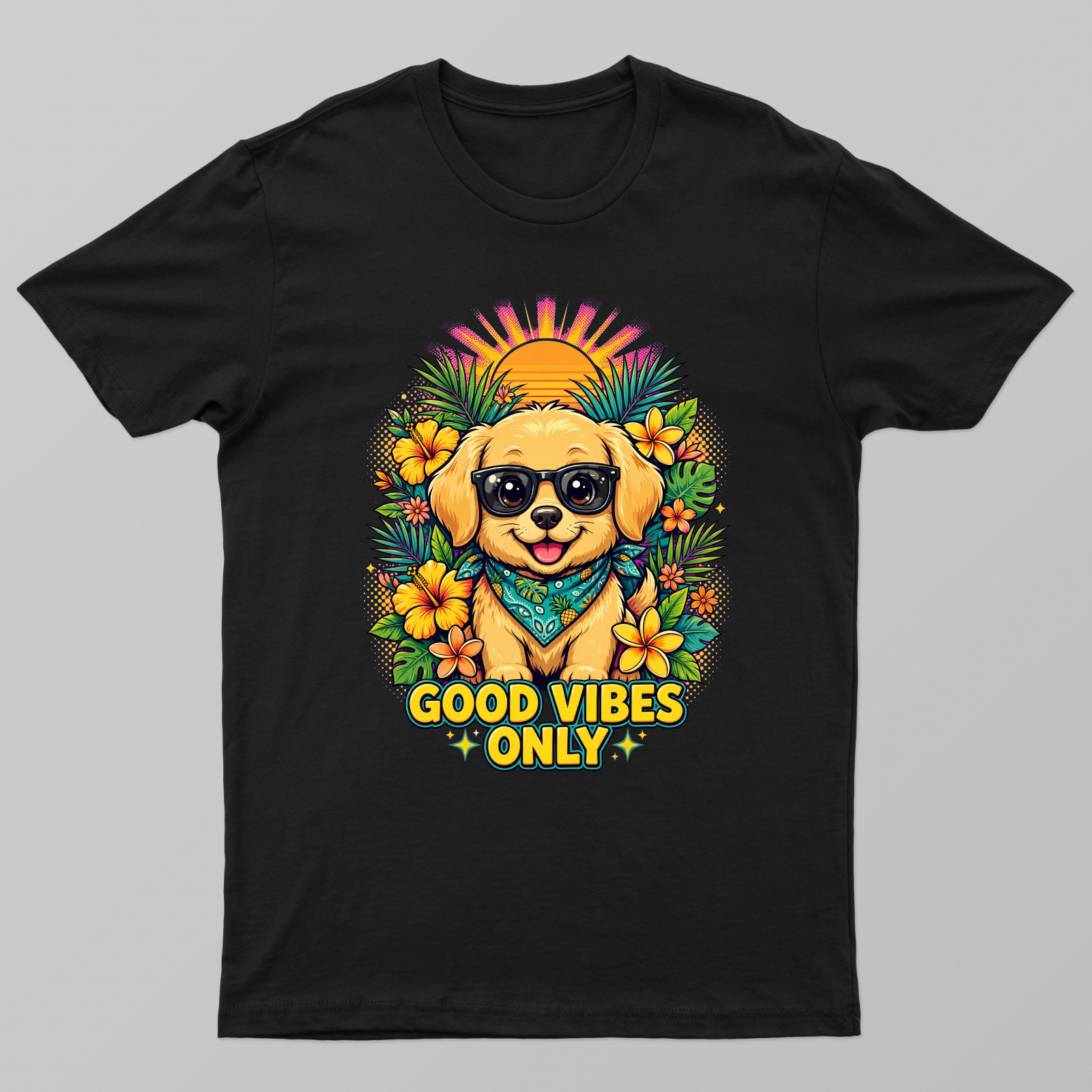 Good Vibes Only Dog T-Shirt - Cute Summer Puppy Graphic Tee Unisex T-shirt by VIMAL R