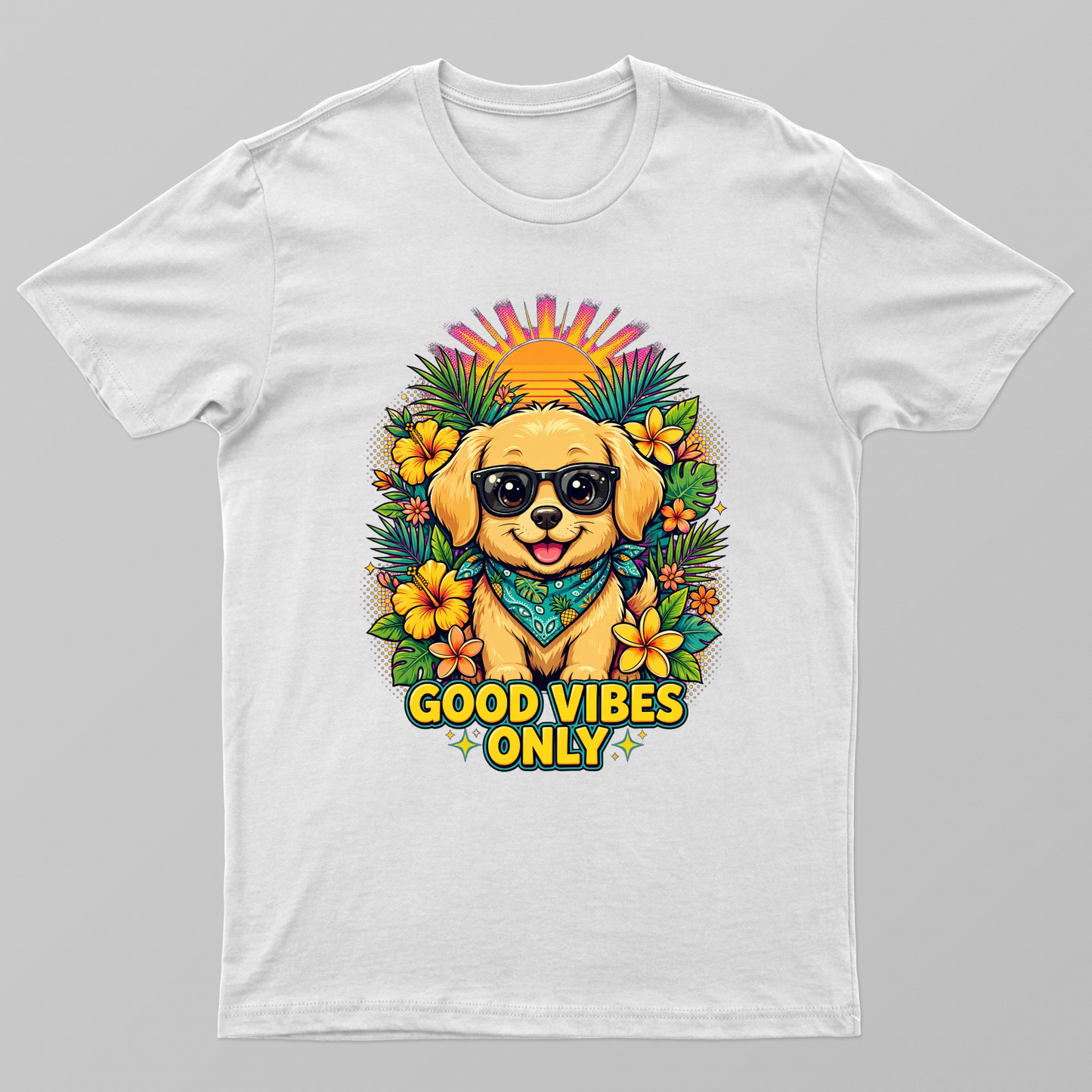 Good Vibes Only Dog T-Shirt - Cute Summer Puppy Graphic Tee Unisex T-shirt by VIMAL R