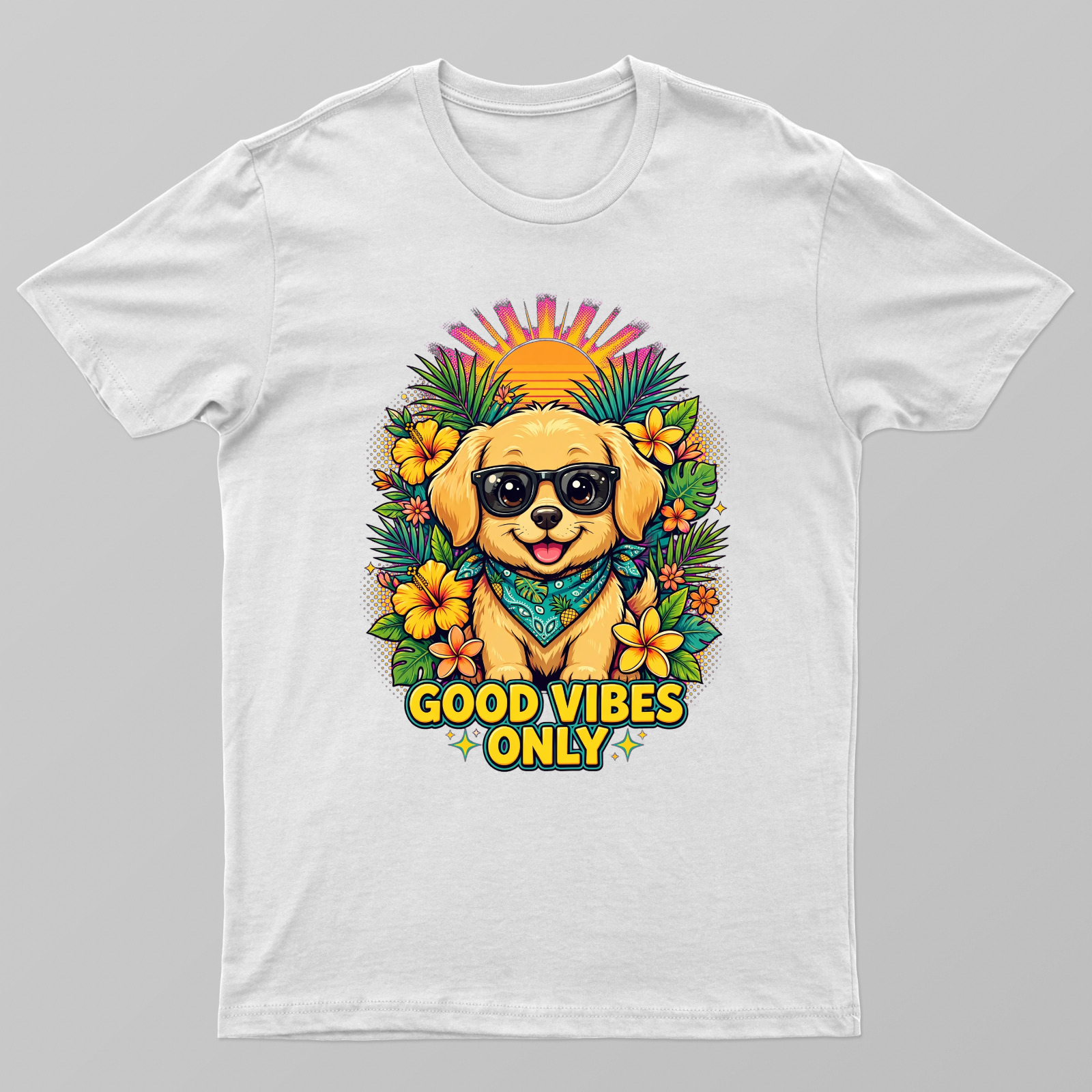 Good Vibes Only Dog T-Shirt - Cute Summer Puppy Graphic Tee Unisex T-shirt by VIMAL R