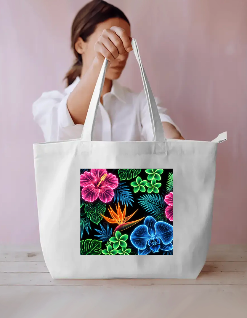 Neon Floral Design Tote Bag Everyday Large Tote Bag by @rd_digital_store