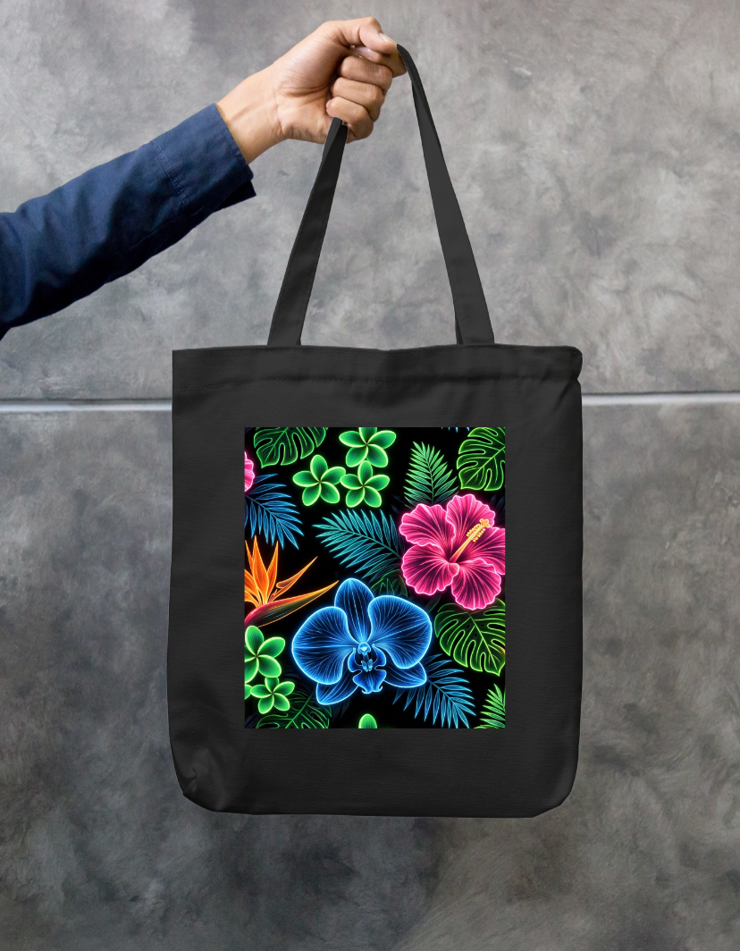 Neon Floral Design Tote Bag Zipper Tote Bag by @rd_digital_store