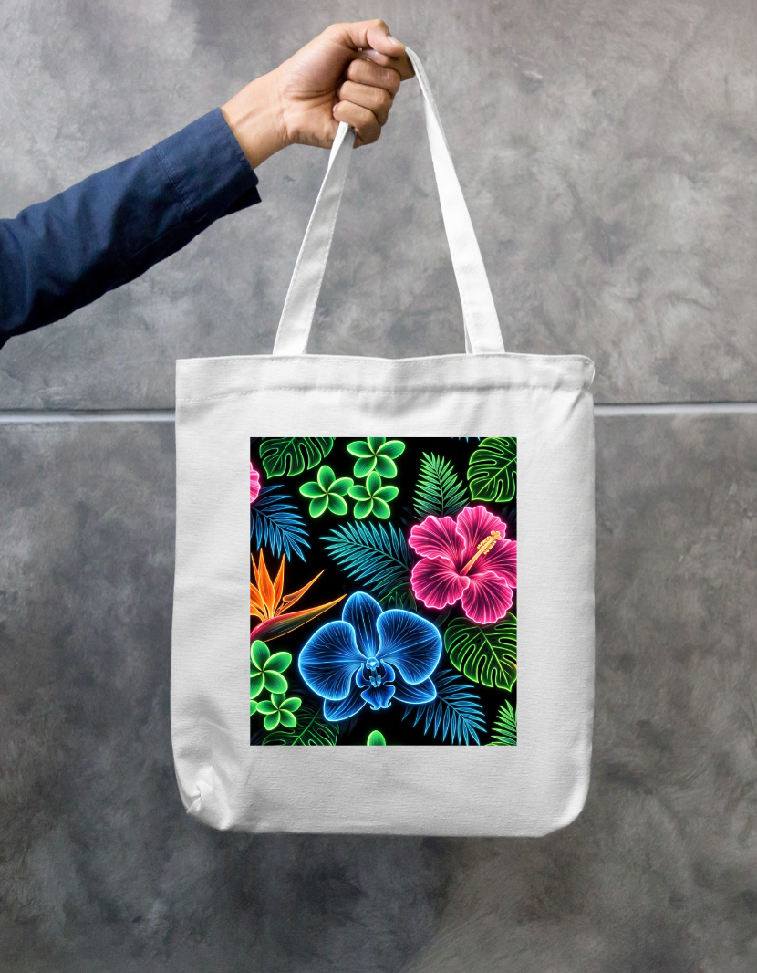Neon Floral Design Tote Bag Zipper Tote Bag by @rd_digital_store