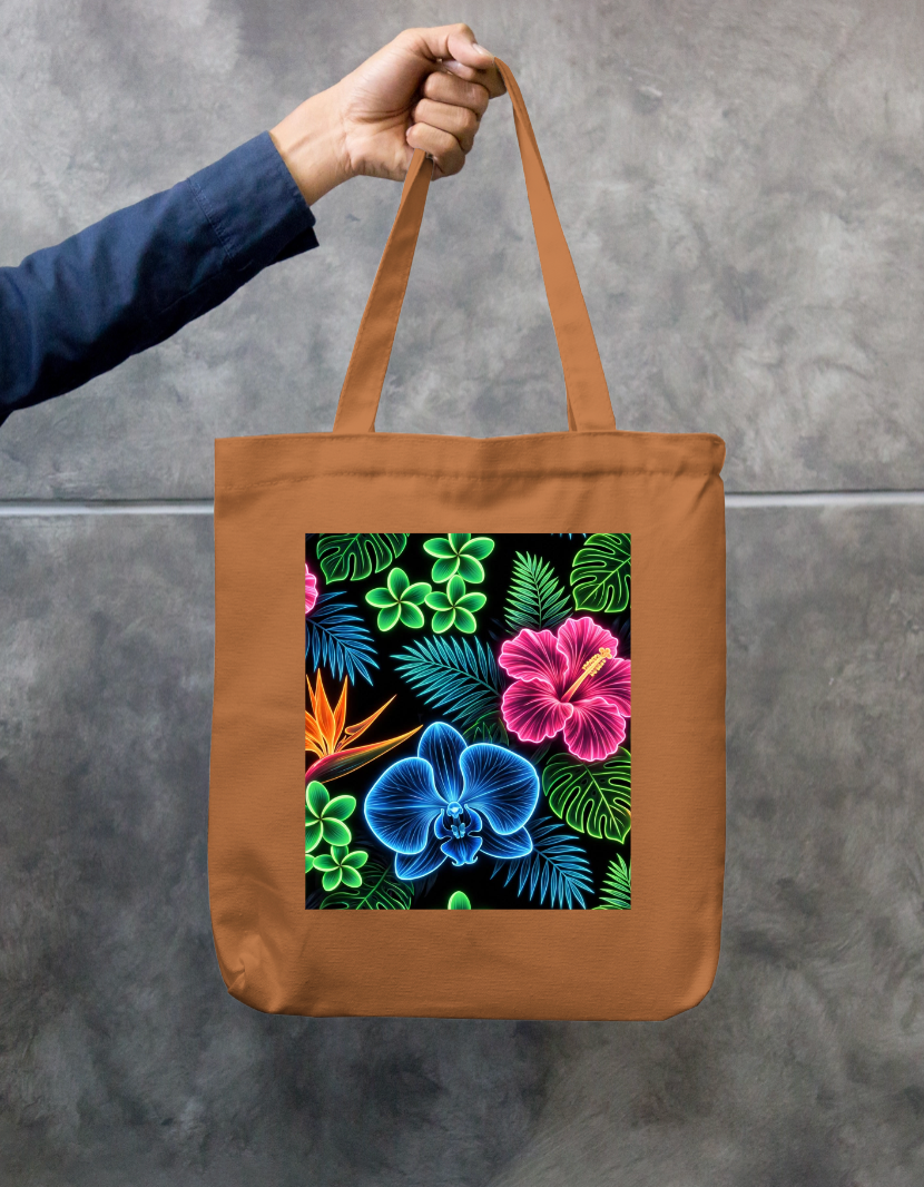 Neon Floral Design Tote Bag Zipper Tote Bag by @rd_digital_store