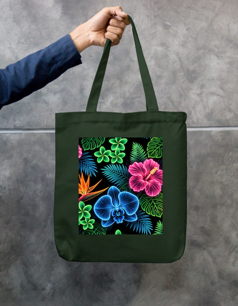 Neon Floral Design Tote Bag Zipper Tote Bag by @rd_digital_store