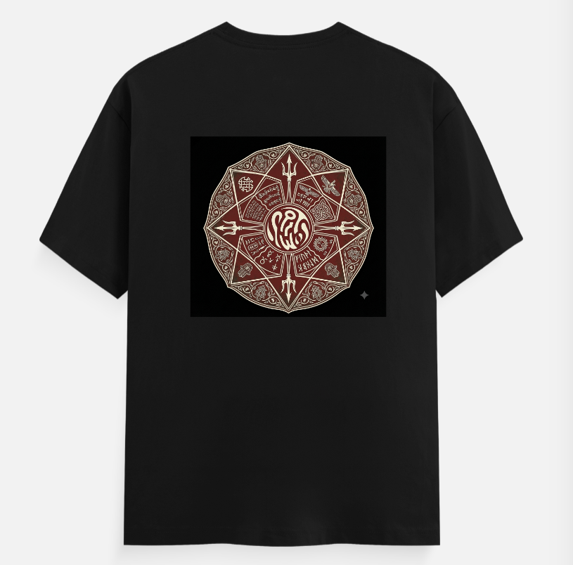 The Celestial Trident Unisex T-shirt back print by Avishek Rakshit ✪