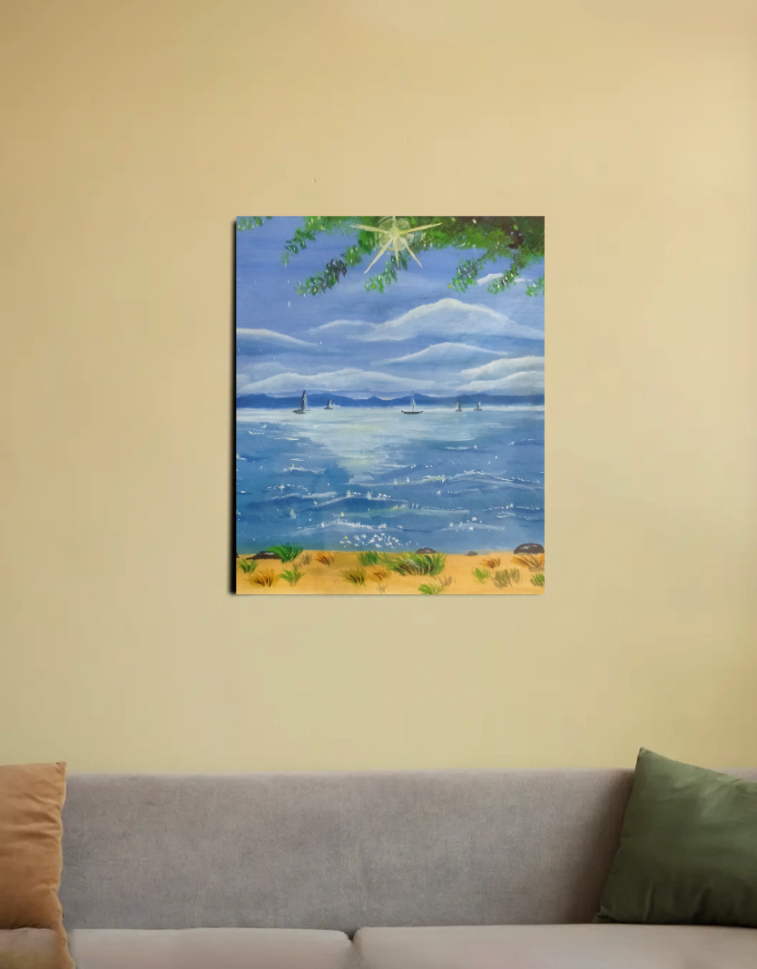 Beach art with peaceful ocean 16"x20" Canvas Poster by @huzaifa..khan