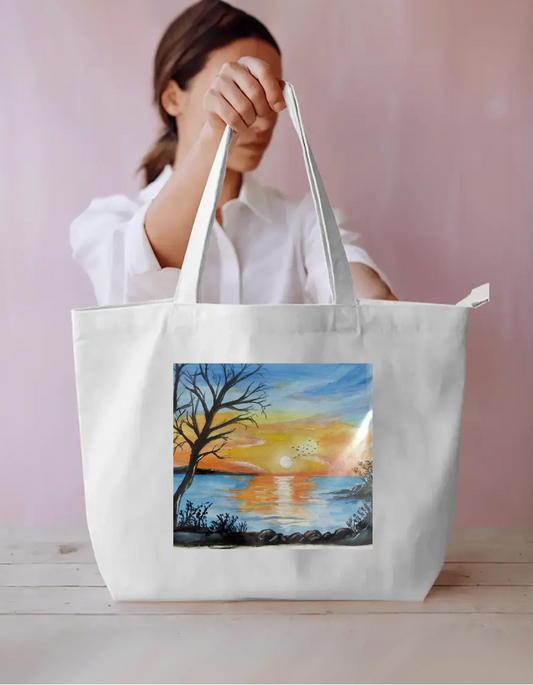 Beautiful sunset painting Everyday Large Tote Bag by @huzaifa..khan