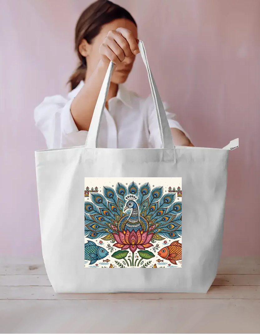 Peacock Art Tote Bag Everyday Large Tote Bag by @rd_digital_store
