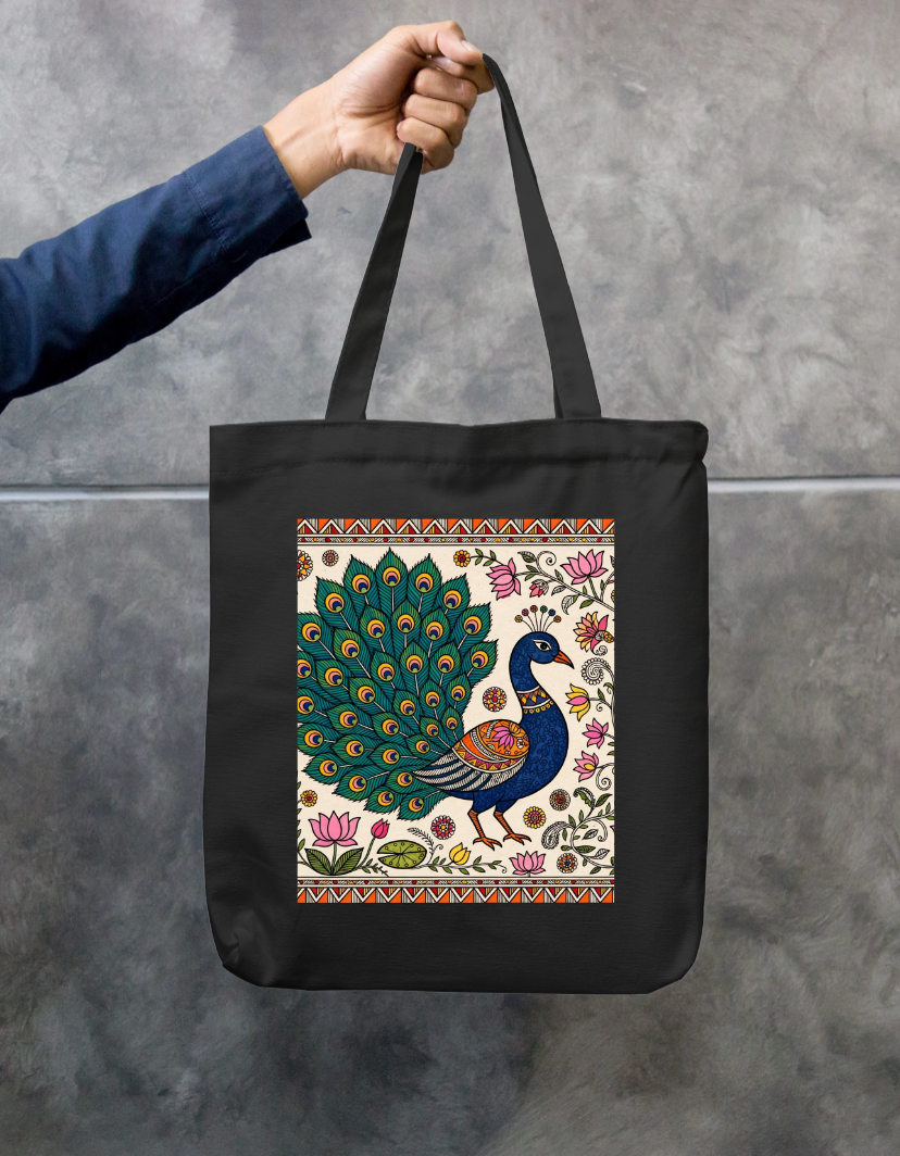 Peacock Art Tote Bag Zipper Tote Bag by @rd_digital_store