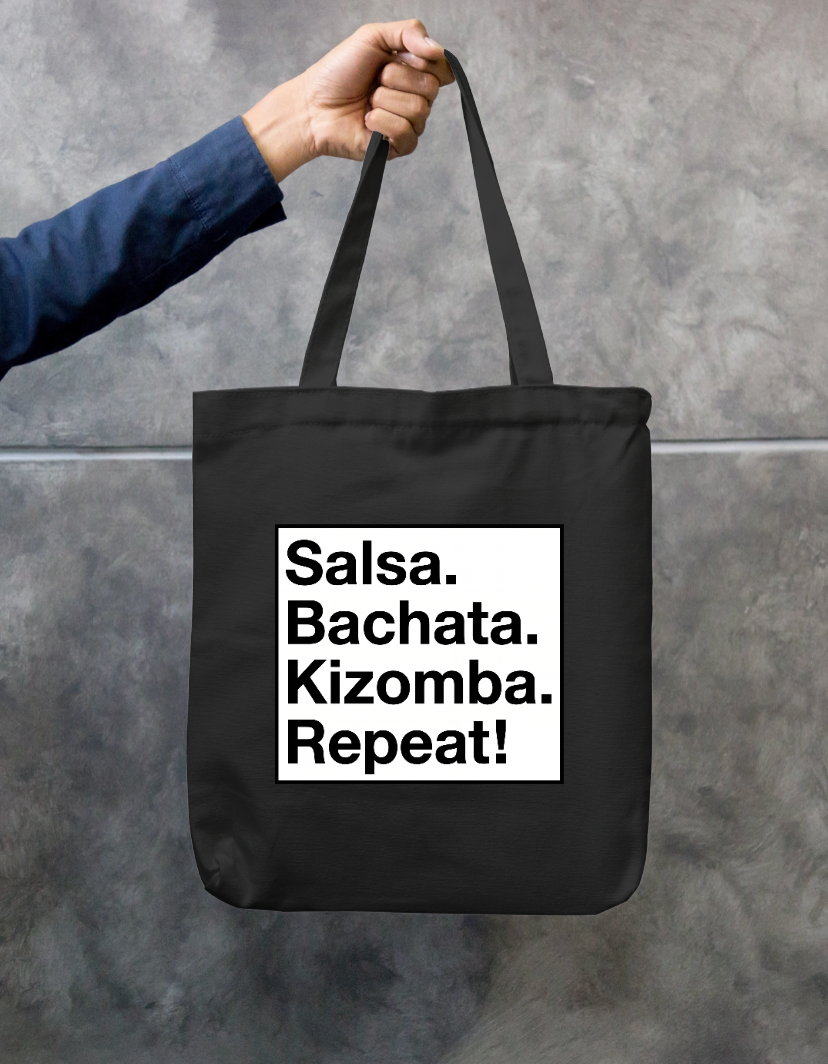 Salsa. Bachata. Kizomba. Repeat! Zipper Tote Bag by @adimazter