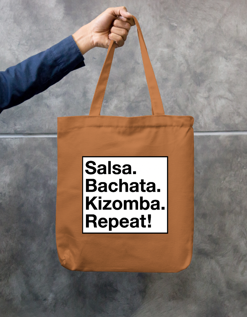 Salsa. Bachata. Kizomba. Repeat! Zipper Tote Bag by @adimazter