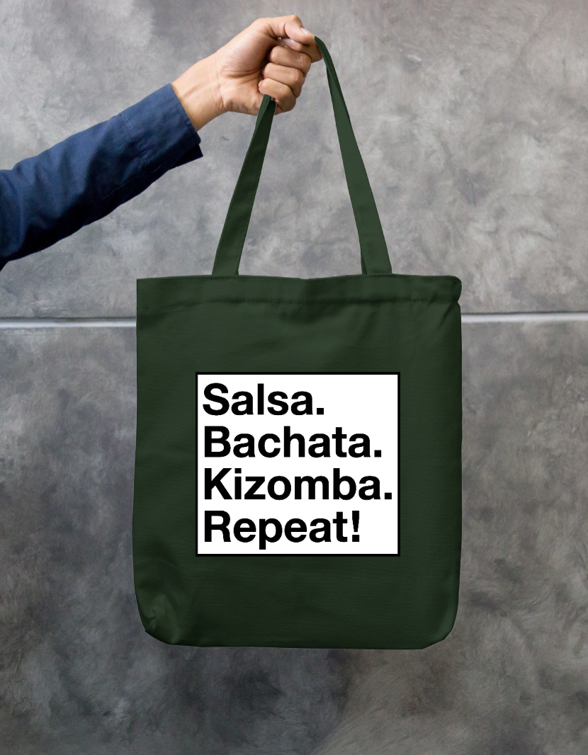 Salsa. Bachata. Kizomba. Repeat! Zipper Tote Bag by @adimazter