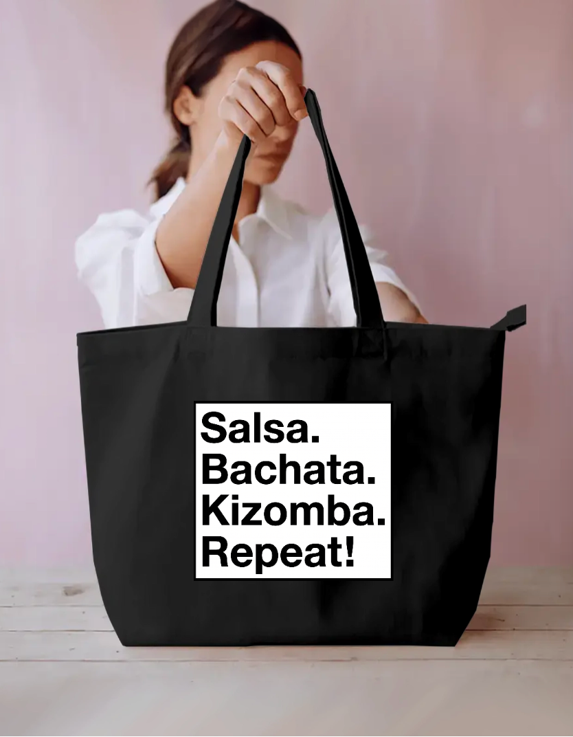 Salsa. Bachata. Kizomba. Repeat! Everyday Large Tote Bag by @adimazter