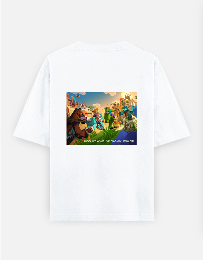 Minecraft Love Oversized T-shirt (Back print) by Elarte_08