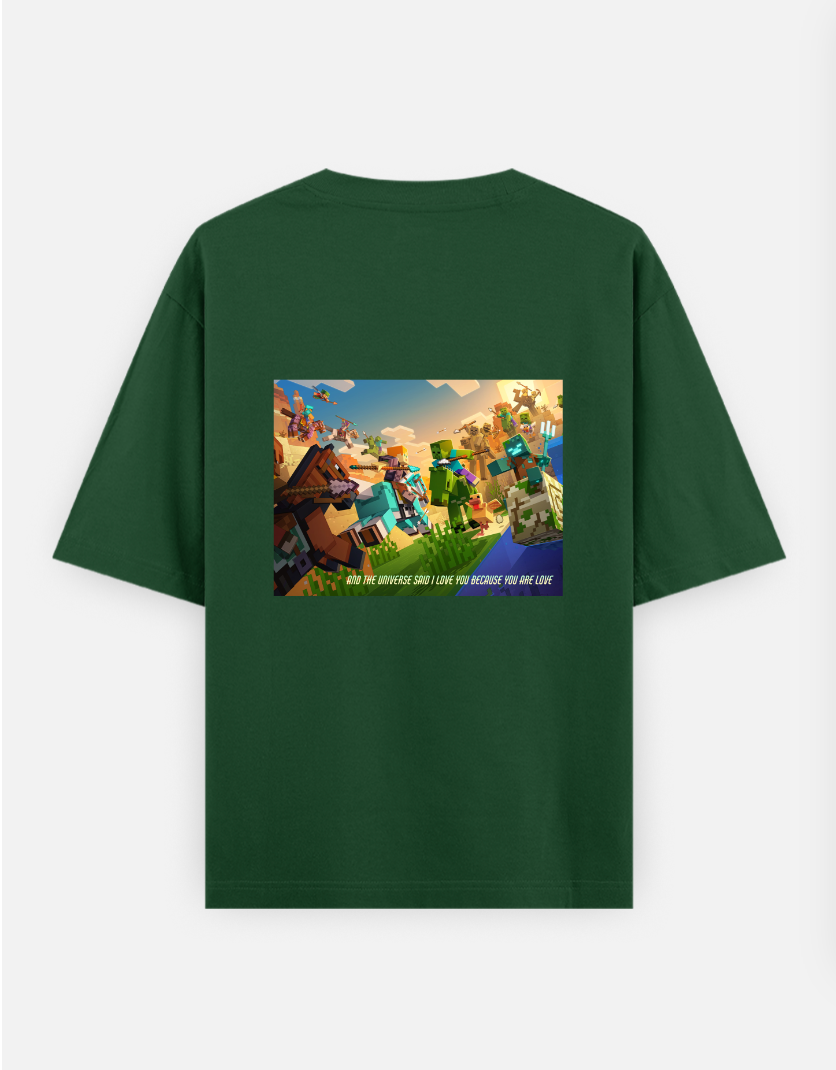 Minecraft Love Oversized T-shirt (Back print) by Elarte_08