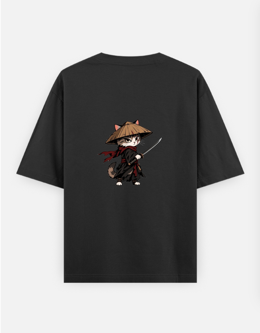 Samurai cat design Oversized T-shirt (Back print) by @funnemo2.0