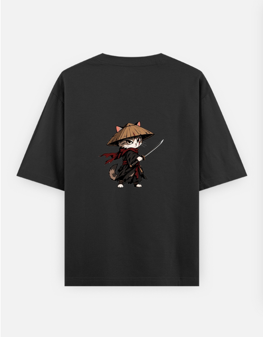 Samurai cat design Oversized T-shirt (Back print) by @funnemo2.0