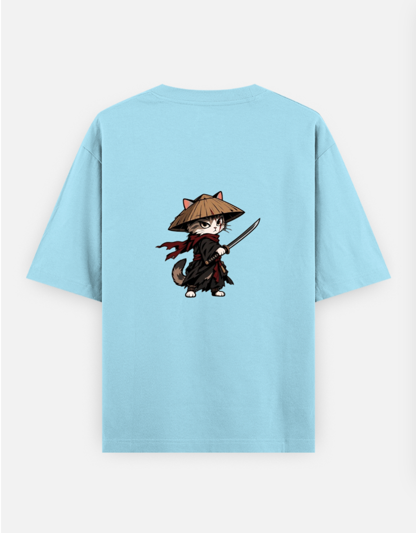 Samurai cat design Oversized T-shirt (Back print) by @funnemo2.0