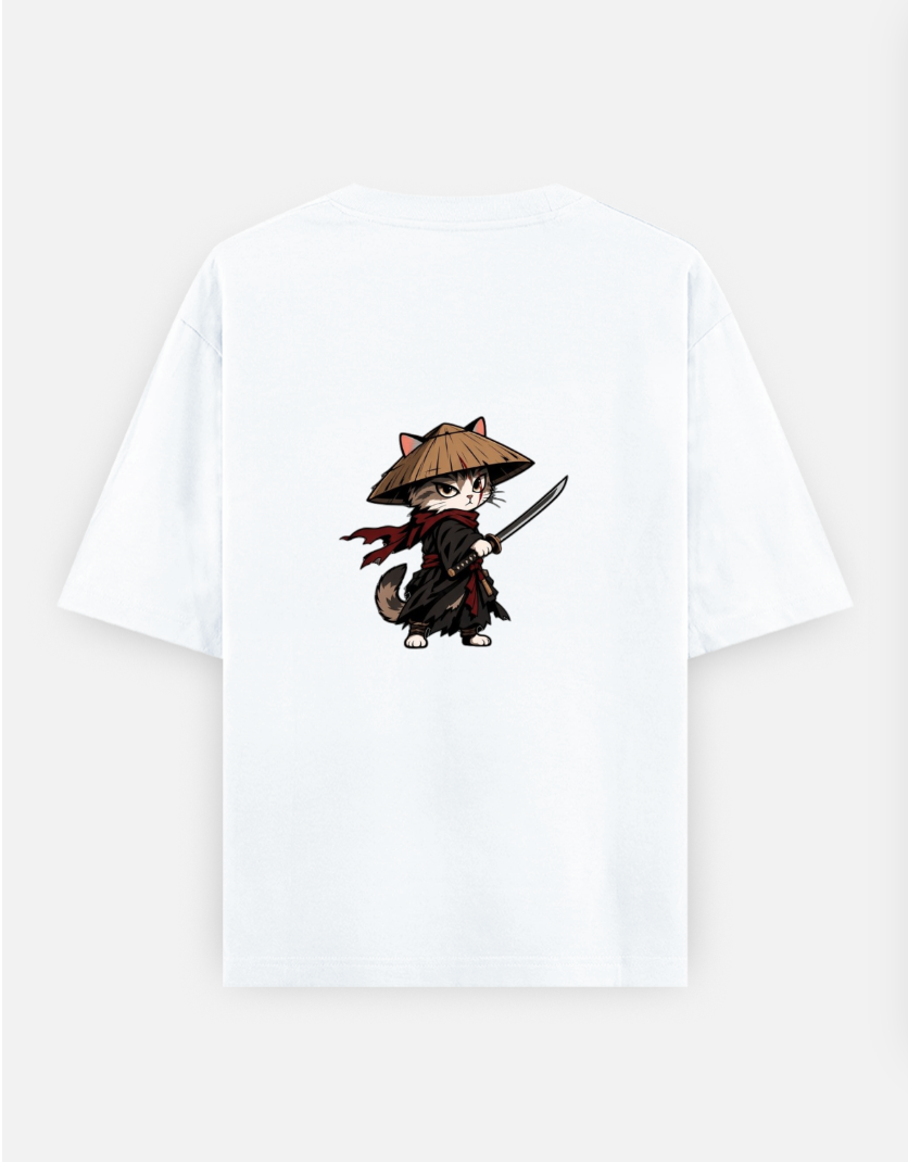 Samurai cat design Oversized T-shirt (Back print) by @funnemo2.0