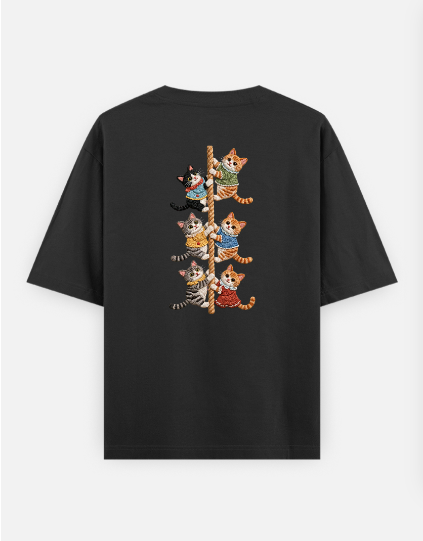 Climbing cats Oversized T-shirt (Back print) by VIMAL R