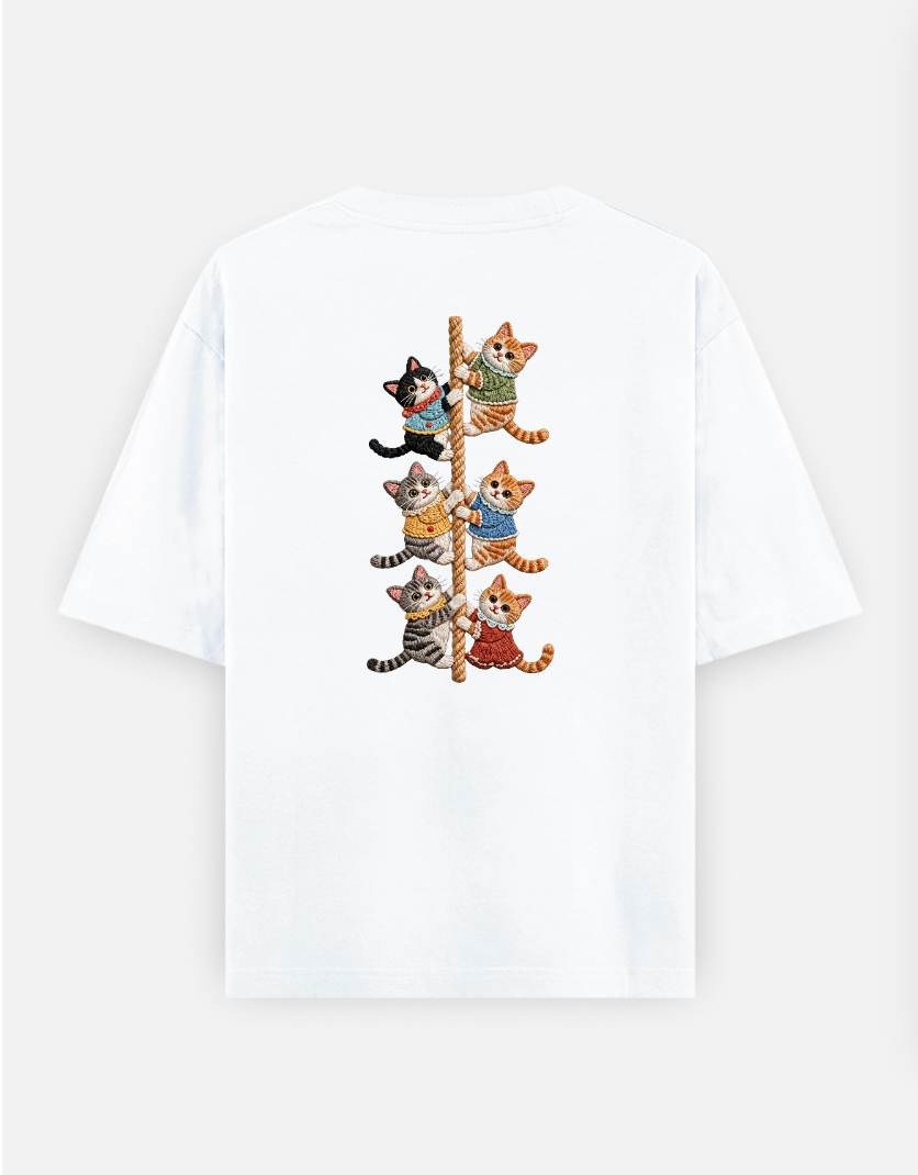 Climbing cats Oversized T-shirt (Back print) by VIMAL R
