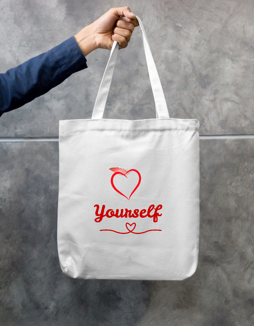 Love Yourself Heart Quote Design-Self Love - Tote Bag Zipper Tote Bag by Germila