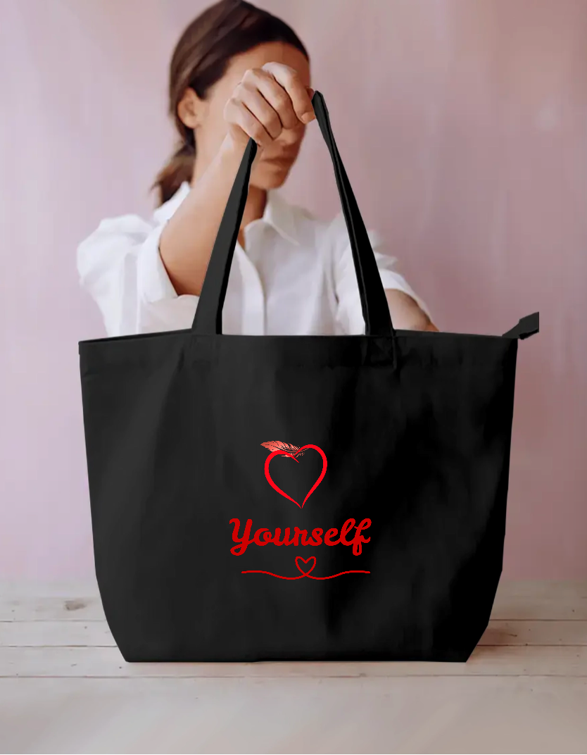 Love Yourself Heart Quote Design -Self Love -Large Tote Bag Everyday Large Tote Bag by GV Creations