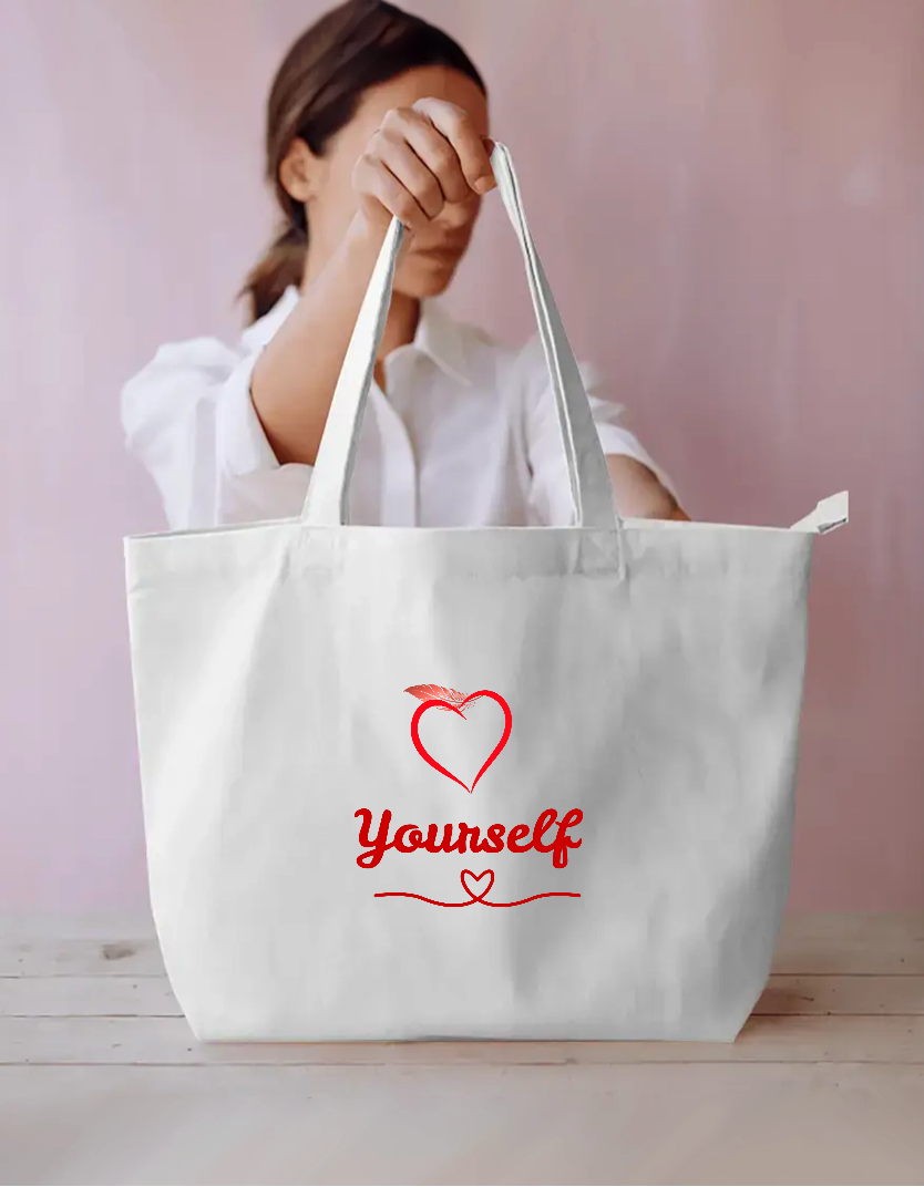Love Yourself Heart Quote Design -Self Love -Large Tote Bag Everyday Large Tote Bag by GV Creations