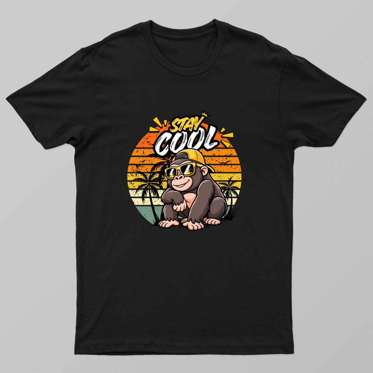 Stay Cool Gorilla - Retro Summer Sunset T-Shirt Unisex T-shirt by GV Creations