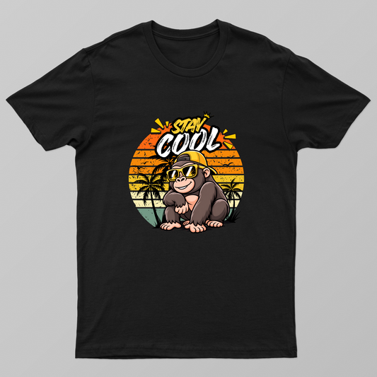 Stay Cool Gorilla - Retro Summer Sunset T-Shirt Unisex T-shirt by GV Creations